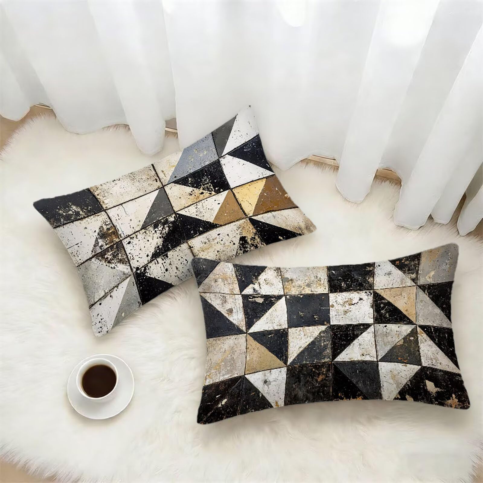 Federe Cuscino 60x80 Set di 2, Nero Federe Cuscini Divano Lino, Rettangolari Copricuscini 60x80cm Con Cerniera Invisibile, Copricuscino per Camera Letto Casa Decorazioni Regalo, Geometria kj-4041