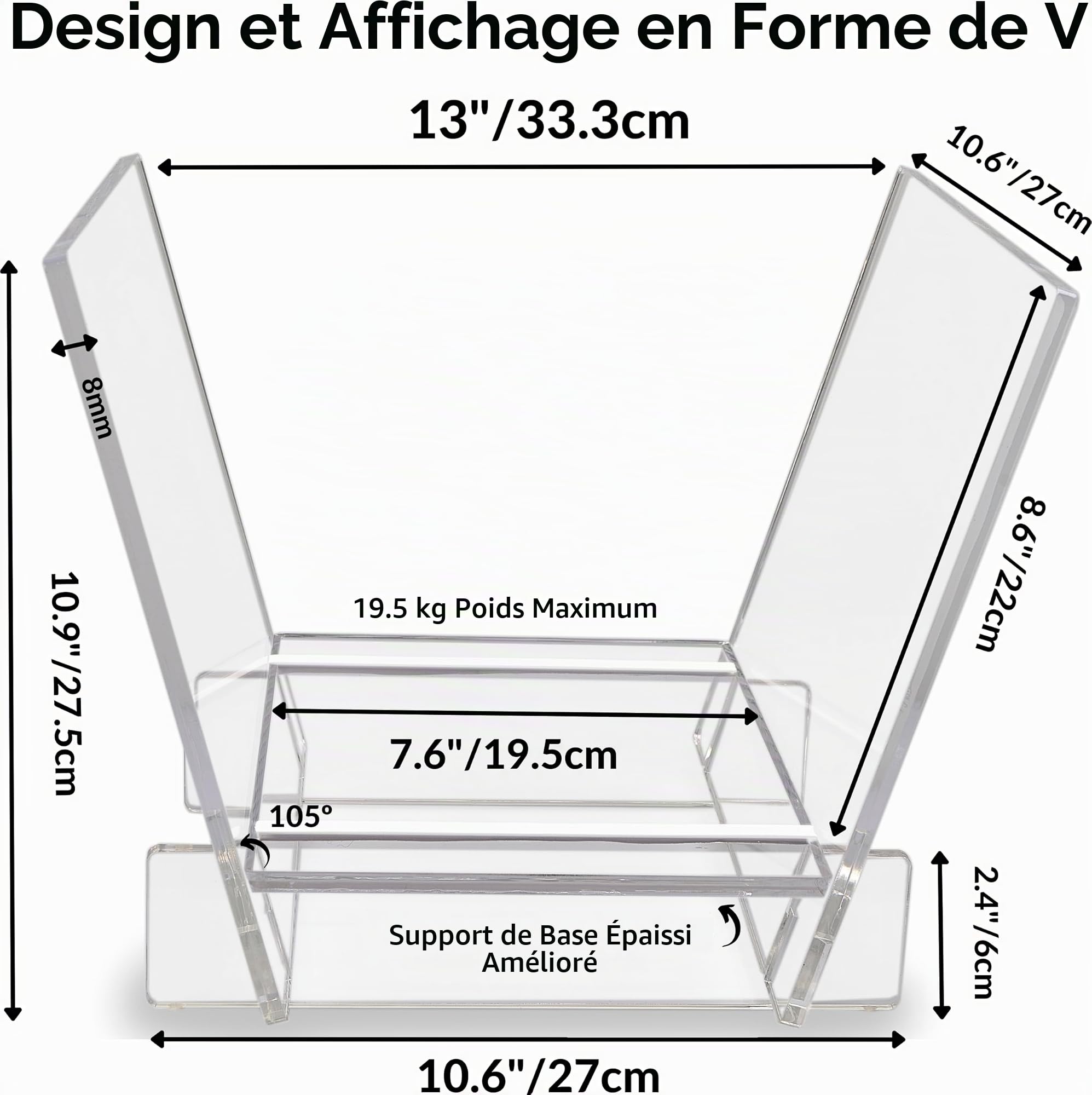 Honygebia Support de disques vinyles Acrylique Transparent – Rangement V Albums vinyles, Présentoir 40 LP Premium, Étagère Rangement Collection disques