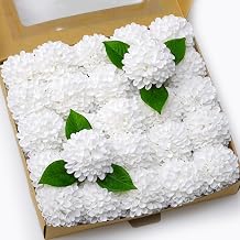 Artificial Wedding Dahlia Flowers 25 pcs Ivory Fake Roses w/Stem for DIY Wedding Decor Centerpieces Arrangements BouquetsIvory