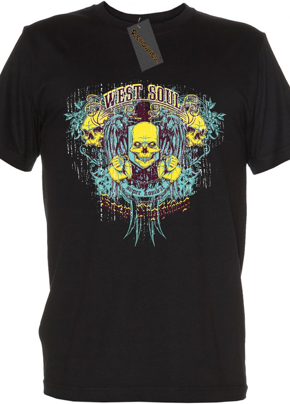 Mens Black Shirt - West Soul Combat Music and Skulls Revolution Mens XXLarge