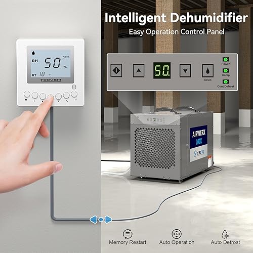 Miniatura 4 de BASEAIRE - Deshumidificador comercial de 220 pintas con bomba y manguera de drenaje para espacio de arrastre, sótano, casas enteras,