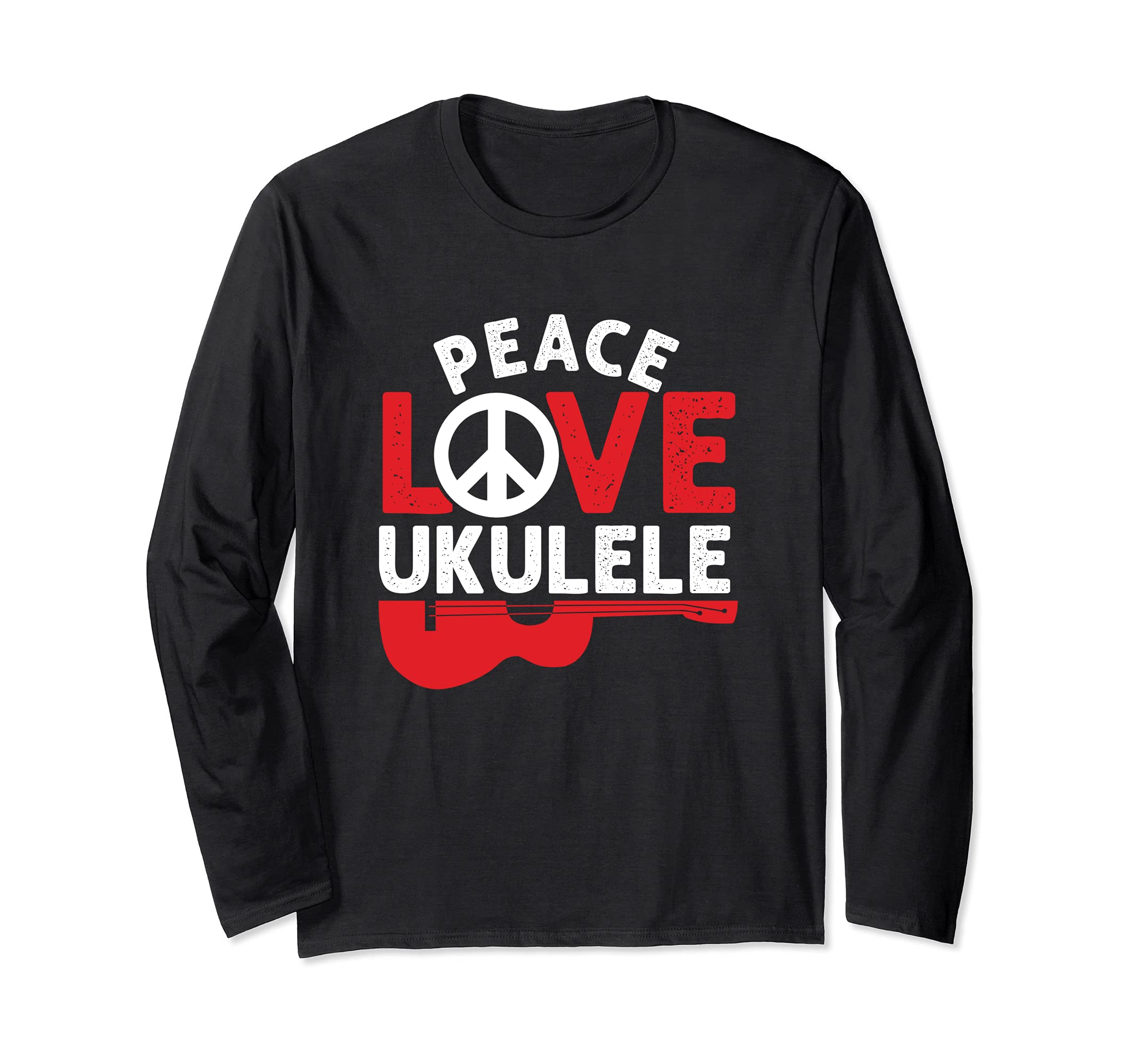Peace Love Ukulele Hawaiian Acoustic Hawaii Guitar Uke Long Sleeve T-Shirt, Black