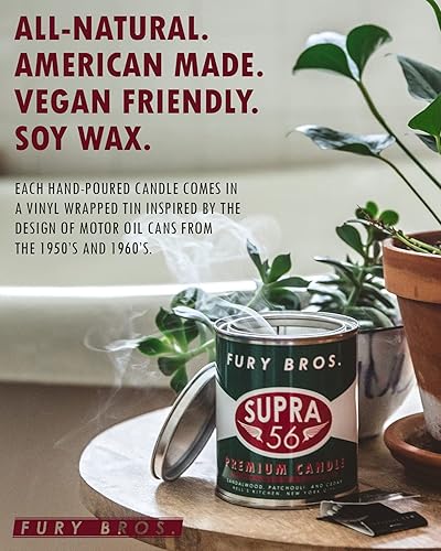 Miniatura 7 de Velas prémium de una pinta de larga duración para hombres, diseño de lata de aceite inspirado en la vendimia, punta de flecha, tonka ahumada y