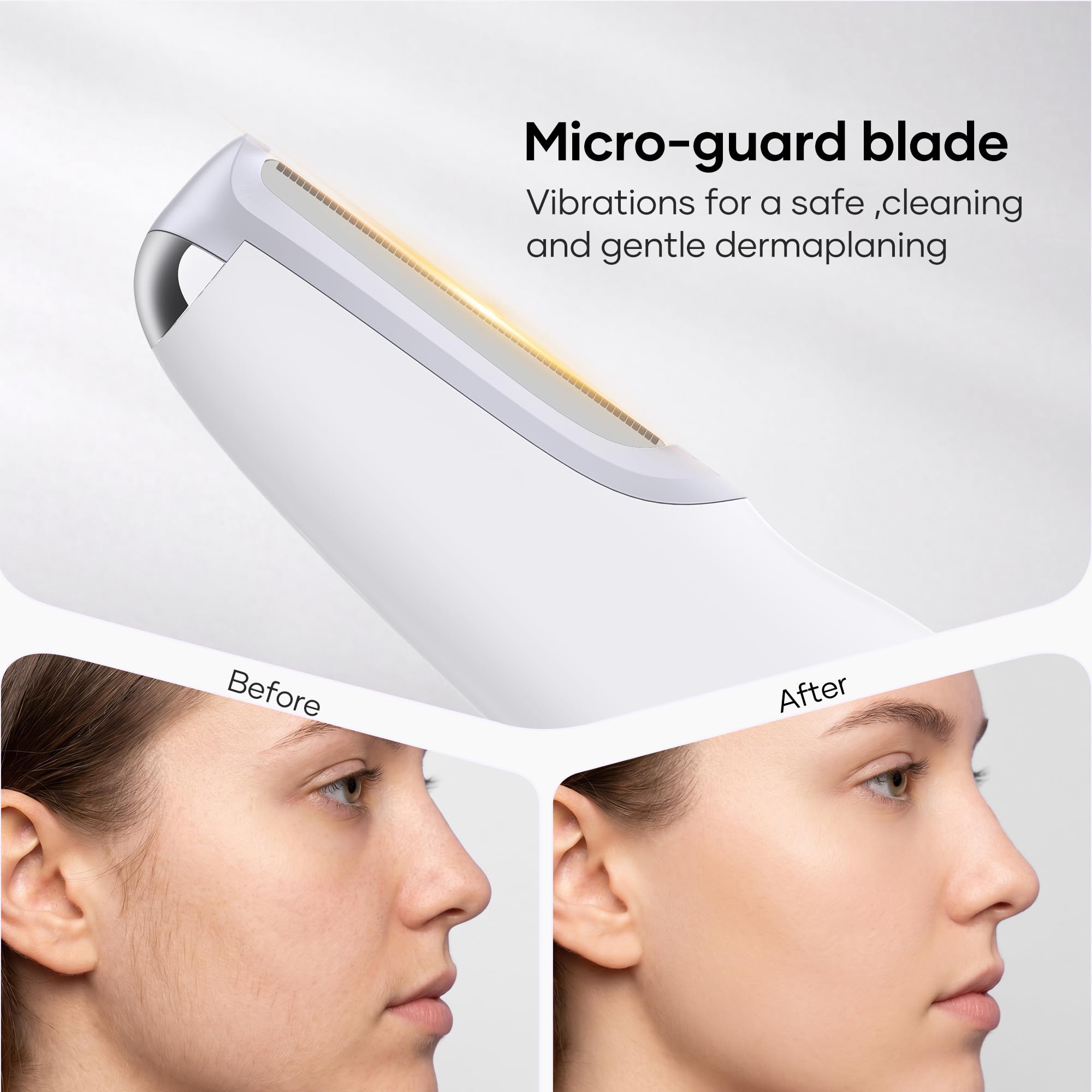 Dermaplane - Maquinilla de afeitar para mujer, depiladora eléctrica 2 en 1, depiladora de pelo facial de melocotón con 6 cuchillas de repuesto y punta de masaje