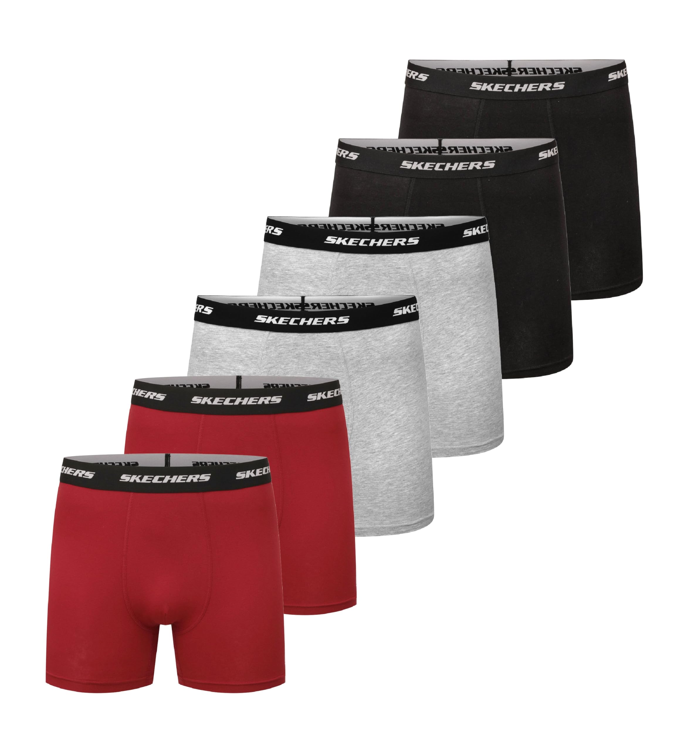 Skechers Men’s Tagless Boxer Briefs 6-Pack Athletic Fit, Moisture Wicking Cotton With Contoured Pouch, Breathable Multipack