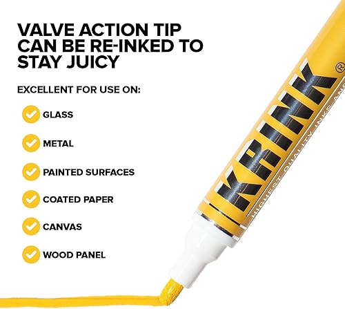 Miniatura 4 de Krink K-42 - Rotulador de pintura amarilla  Rotulador vibrante y opaco para cualquier superficie  Marcador permanente con pintura a base de alcohol