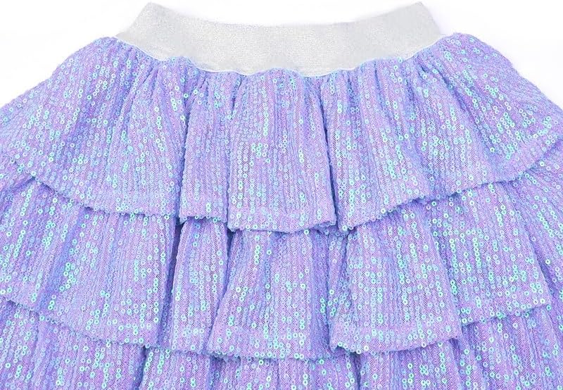 Girls Metallic Sequin Skirt Ruffle Sparkle Shiny Skirts Dance Outfit Party Scooter Elastic Waist 3-Layers Skorts for 6-13Y - Image 3