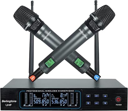 Berlingtone Wireless Microphone System, 2 Handheld Dynamic Microphones,120- Adjustable Frequency Channel, Metal case and mic for Karaoke, Meeting, Party, Church, DJ, Wedding, up 260ft Range BR-56UM