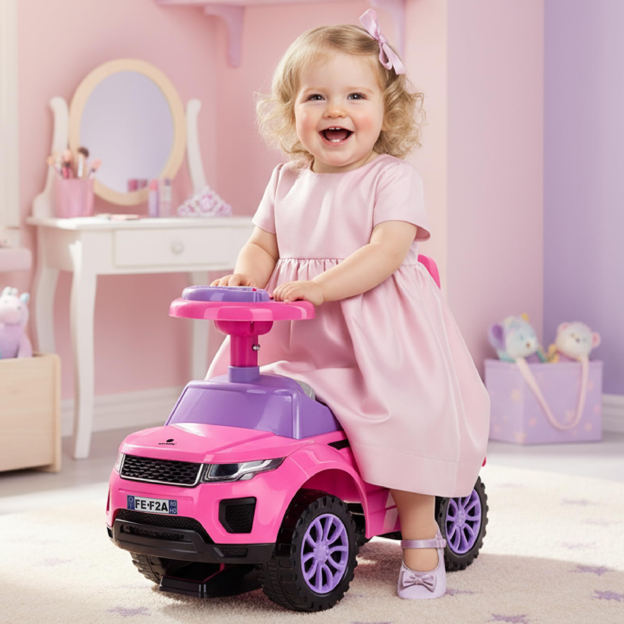 Rutschauto ab 1 Jahr, Kinderauto ab 12 Monaten, Baby Auto, Lauflernhilfe mit Hupe und Motorengeräuschen (Rosa)