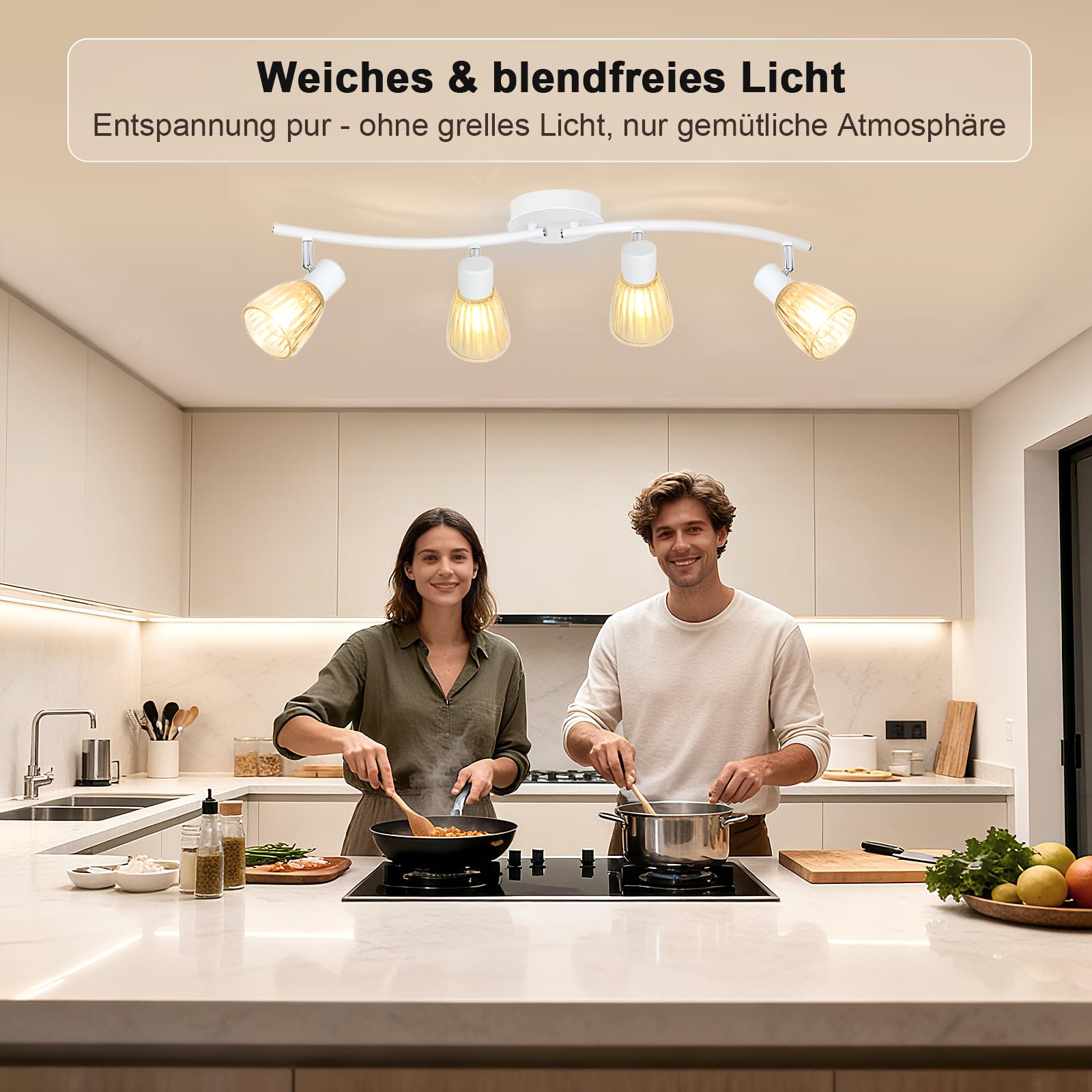 LED Deckenstrahler 4 Flammig E14 Weiß mit Glasschirmen