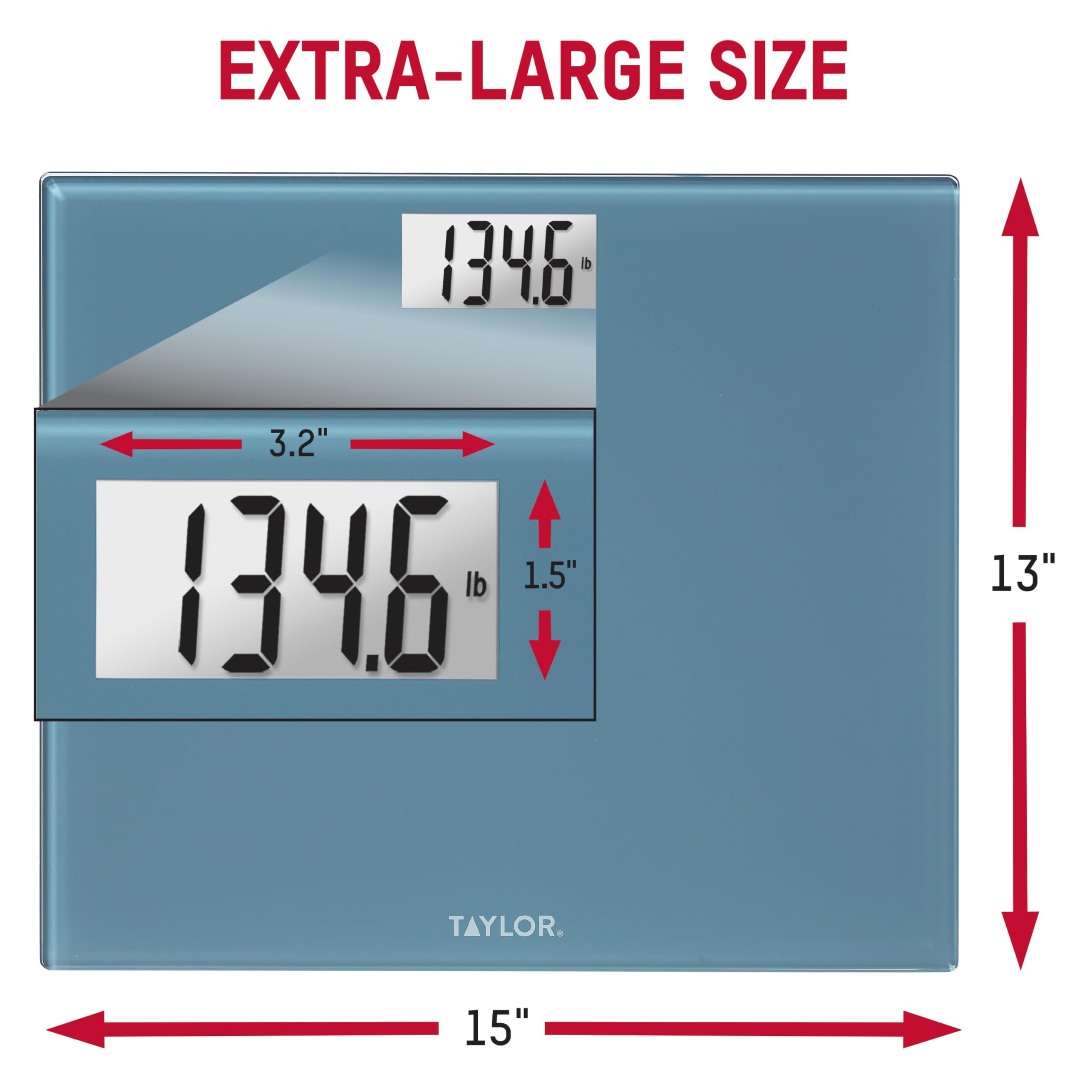 Taylor Báscula de baño digital extra ancha extra alta de 500 libras para peso corporal, alta precisión precisa y plataforma ultra ancha, máquina de pesaje digital para personas, fácil de leer, azul