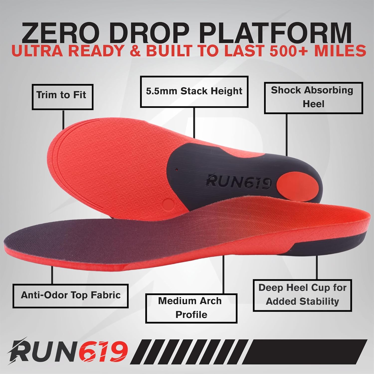 Run 619 MFM Performance Running Insoles | Zero Drop Platform | Medium Arch Support | Customizable Fit | 11 Sizes - Image 4