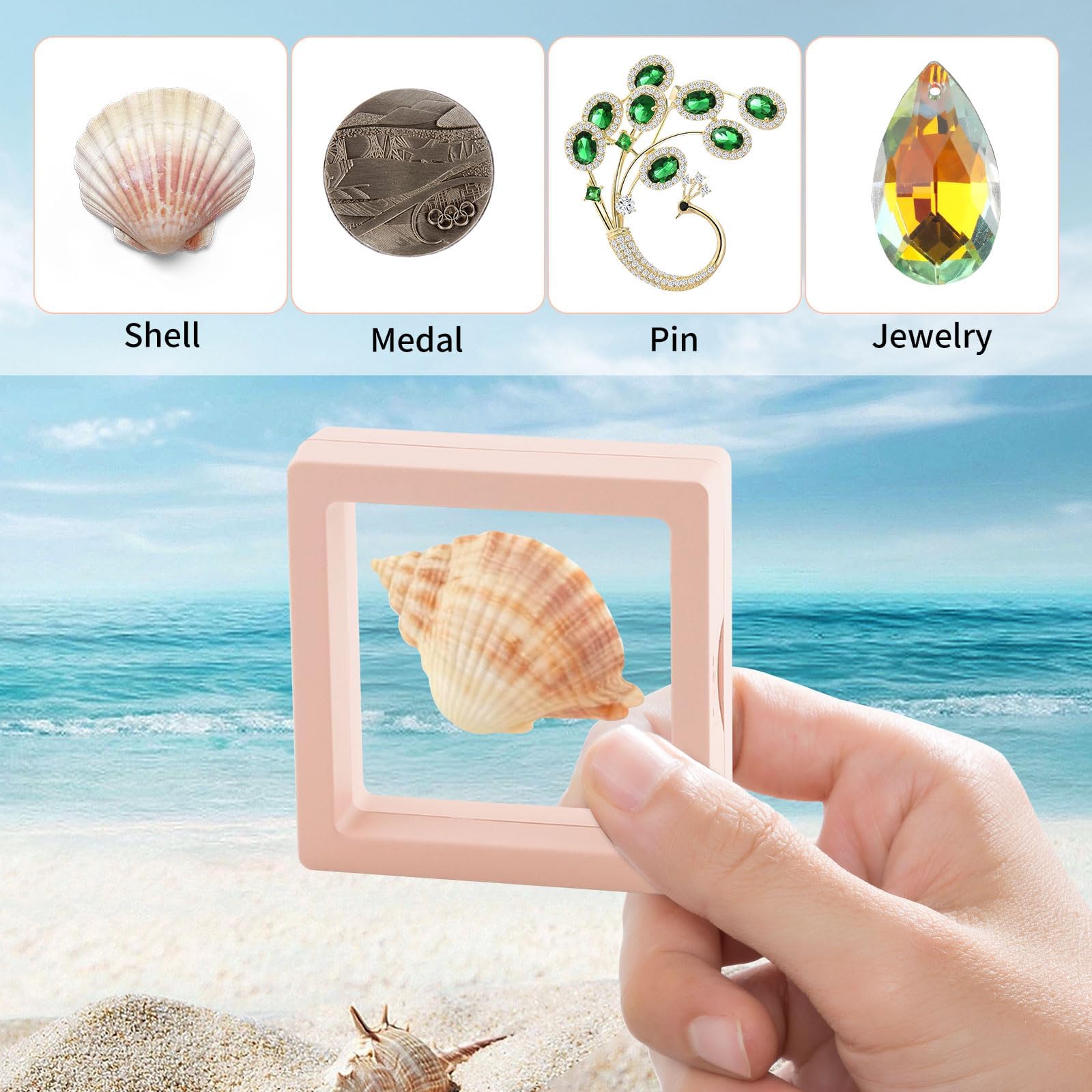 20 sztuk pływających witryn, 7 x 7 x 2 cm, przezroczyste, pływające pudełko ekspozycyjne do kolekcji muszli, gablota na biżuterię, pierścionki, kryształy, odznaki, próbki i przedmioty kolekcjonerskie