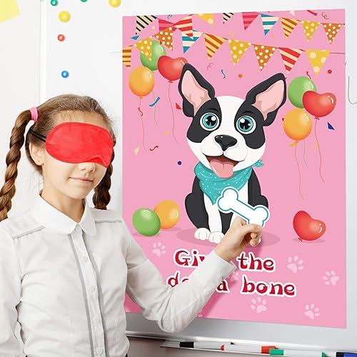 Miniatura 5 de Juegos de fiesta de Pin The Bone on The Dog con 48 piezas de hueso, dale al perro un juego de hueso para suministros de fiesta de cumpleaños