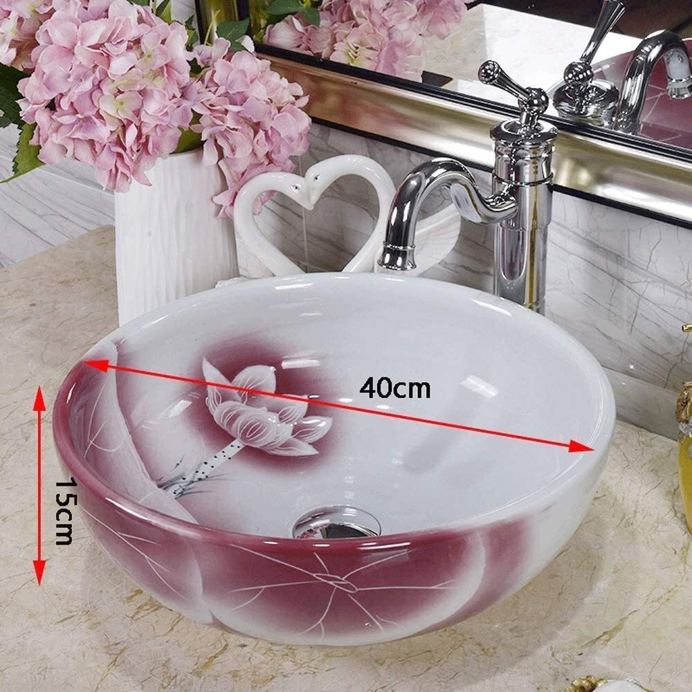 Umywalka łazienkowa nablatowa, biała porcelanowa umywalka ceramiczna nablatowa, 15,6" x 12,6" umywalka łazienkowa w zestawie,
