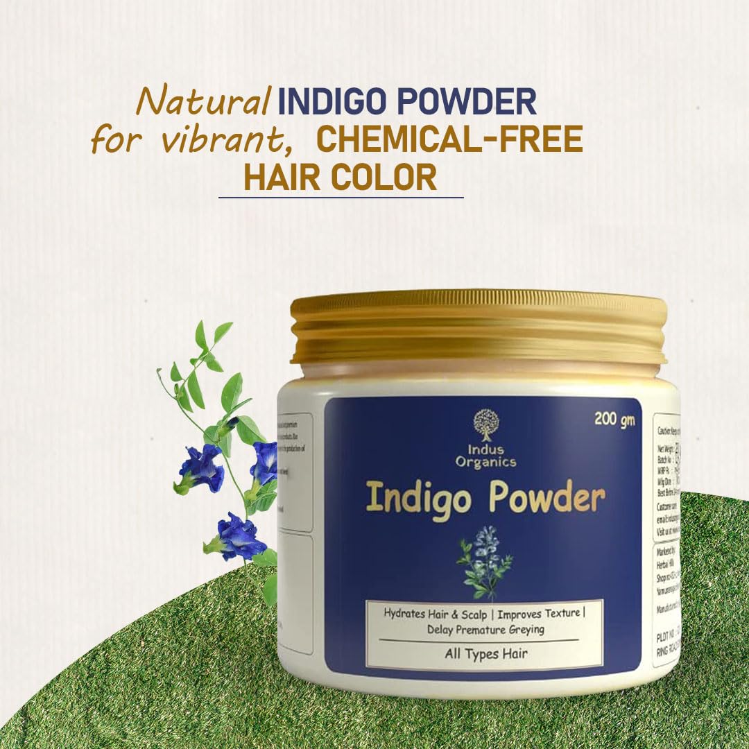 Indus Organics Indigo Powder For Black Hair Color, 200 gm| Natural Plant Based Dye | Chemical Free | Healthy Hair 1