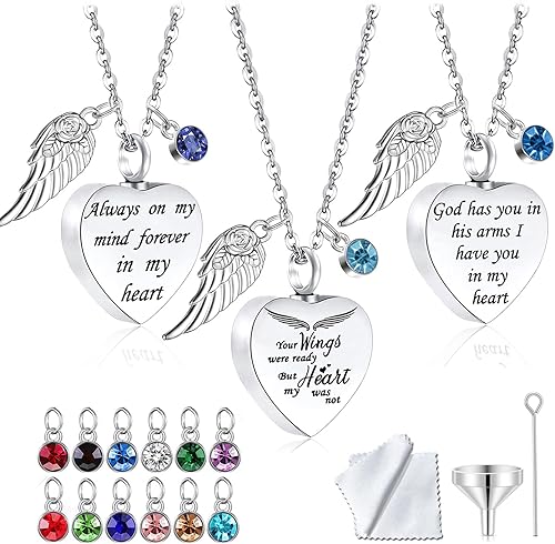 3 piezas de collar de urna de cremación, collar de cenizas de corazón, medallón tallado, acero inoxidable, colgante conmemorativo impermeable con