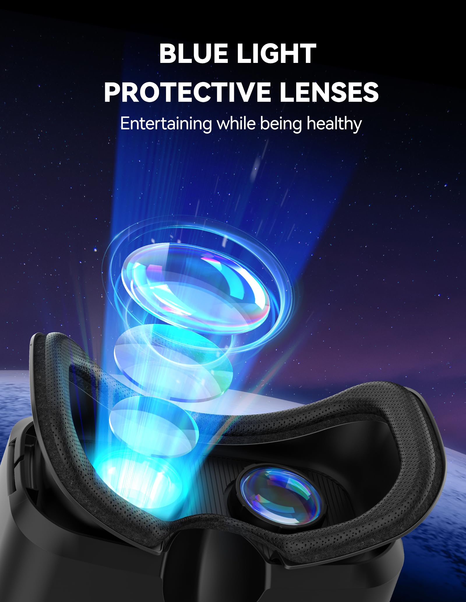 TECKNET Lunettes de réalité virtuelle 3D pour téléphones portables, avec HD 110° FOV, anti-lumière bleue et verres réglables, compatibles avec iPhone, Samsung et smartphones Android (4,7-7,2")