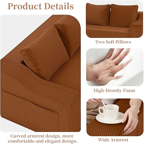 Miniatura 6 de MeMoreCool Sofá cama convertible, sofá biplaza extraíble para dormitorio, sala de estar, salón, sofá pequeño 2 en 1 con almohada, futón plegable de