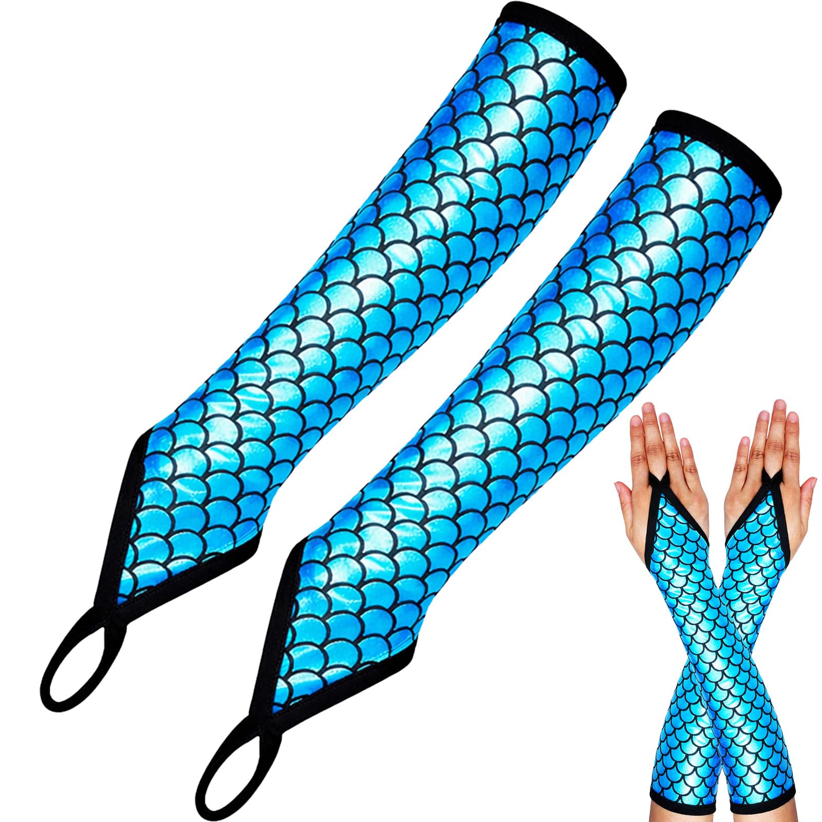 GWAWG Fish Scale Gloves Mermaid Arm Sleeve Women's Mermaid Costume Scales Pattern Glove Cosplay Party Gloves Costume Accessories for Women