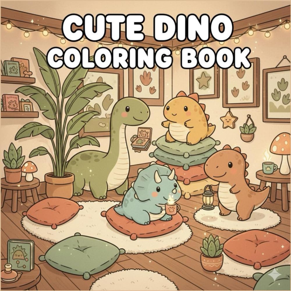 Cute Dino Coloring Book: Cozy Scenes With Adorable Dinosaurs for Relaxing Coloring Fun