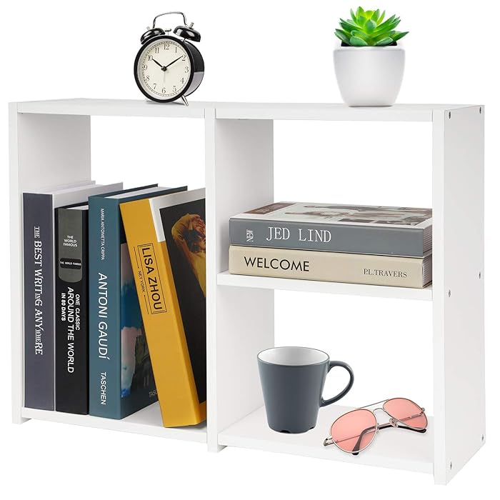 Buy Hossejoy Desktop Organizer Office Storage Rack, Freestanding Wood Desk Display Shelf, Square