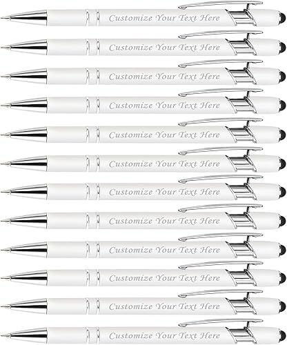 Bolígrafos personalizados con punta de lápiz capacitivo, 12 bolígrafos de grabado personalizado, bolígrafo de tacto suave, nombre impreso, tinta