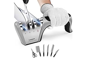 4-Stage Knife Sharpener with Cut-Resistant Gloves