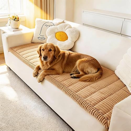 Couch Cover for Dogs Washable, Fuzzy Pet Couch Covers for 3 Cushion Sofa Pet Friendly, Non Slip Sofa Cover (Light Brown, 27.6" x 59"/70 x 150cm)