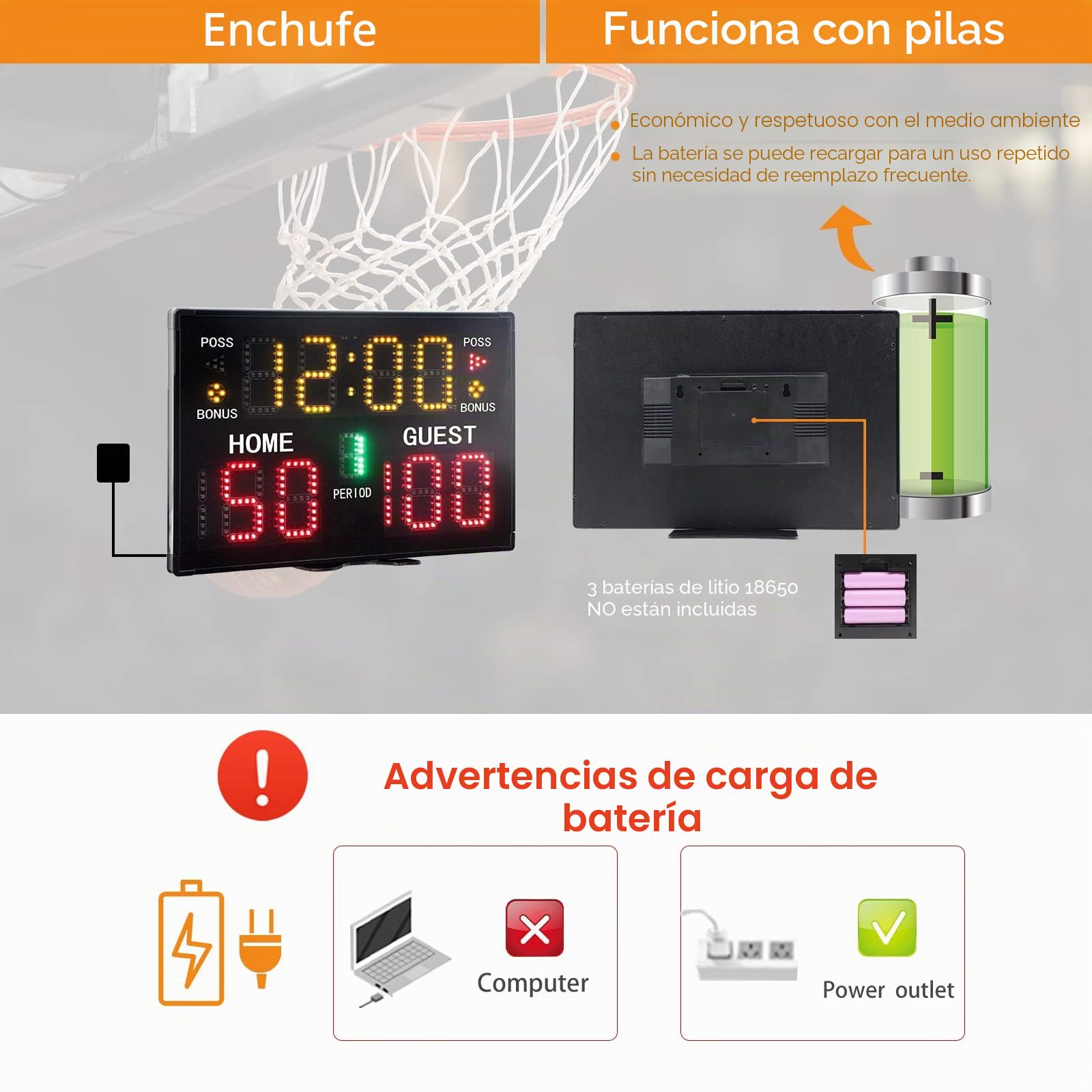 LED Marcader Digital con Control Marcader de Baloncesto Portátil par Fútbol, Voleibol, Baloncesto