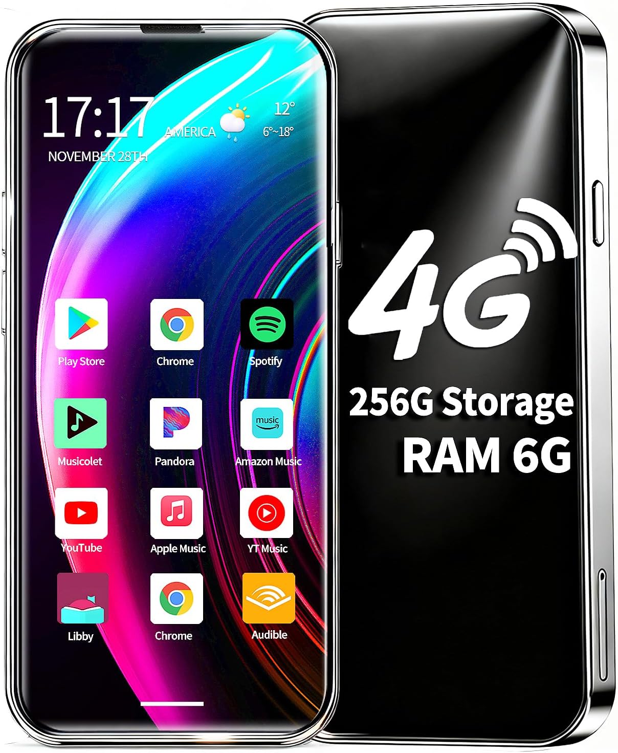 MP3 Player with 4G Internet WiFi Bluetooth Android Device Portable Digital Music Player with Touchscreen MP4 Player Supports Spotify Audible Libby YouTube Amazon Music for Kids & Audiobooks