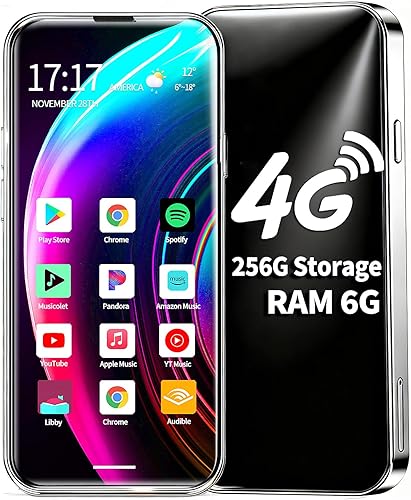 Reproductor de MP3 con Bluetooth y WiFi 4G, reproductor de MP3 Android 6GB+256GB Reproductor de música digital portátil con pantalla táctil de 4.9",