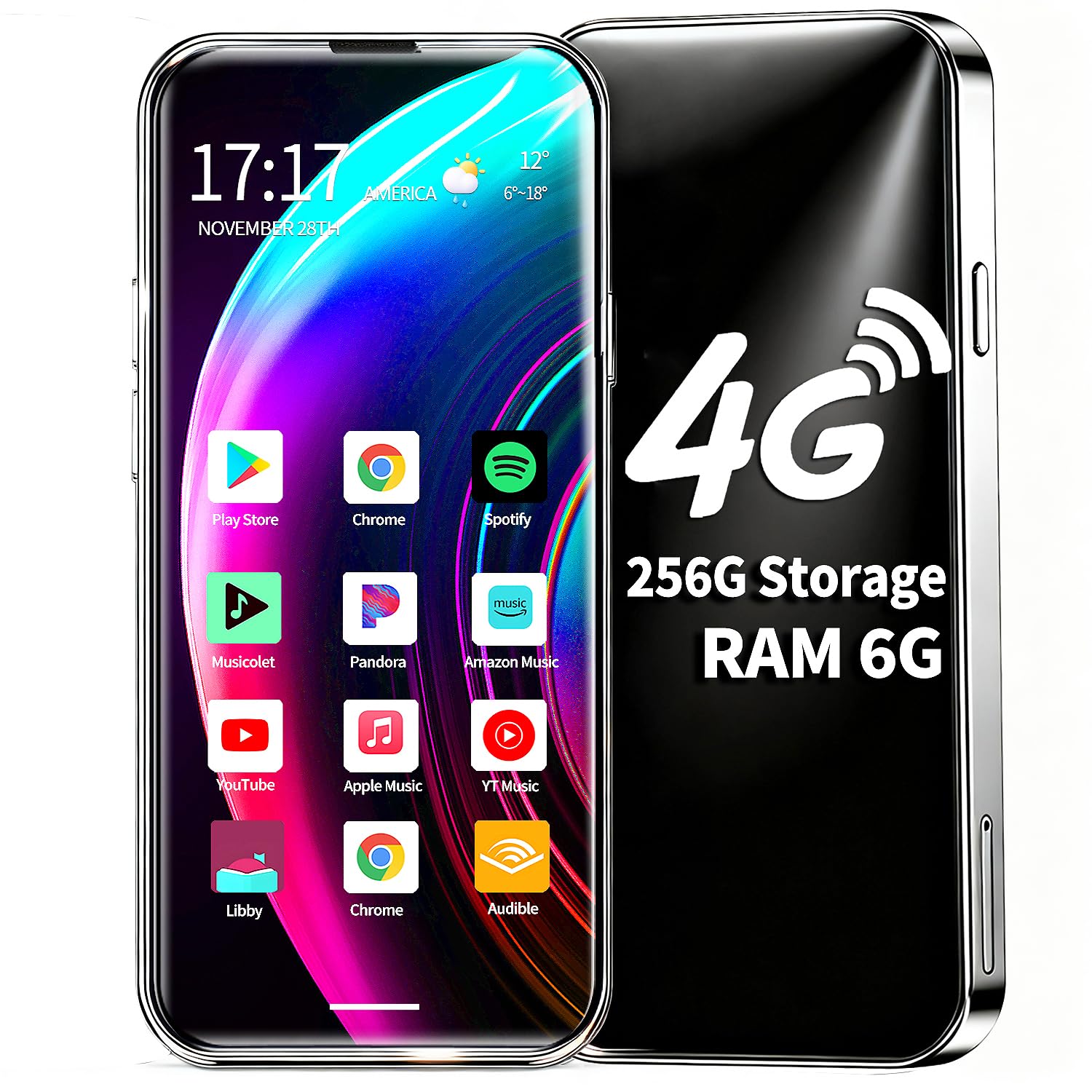 MP3 Player with Bluetooth and WiFi 4G, Android MP3 Player 6GB+256GB Portable Digital Music Player with 4.9" Touchscreen, Support Spotify Amazon Music YouTube, FM Radio, MP4 Player for Kids & Audiobook