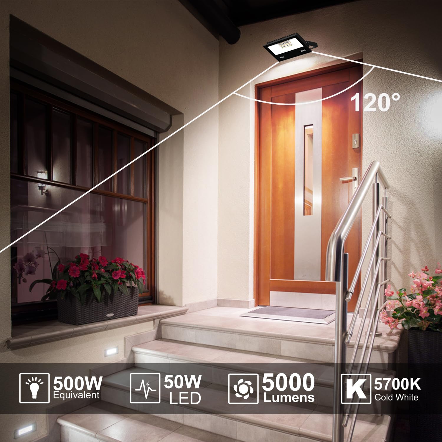 RGB LED Strahler Außen 50W Fluter Mit Fernbedienung, 120 Farben 5 Modi Farbwechsel Flutlicht LED Innen, 5000LM Kaltweiß IP66 Wasserdicht Außenstrahler für Garten, Hinterhof, Garage, Flur - 4er/Set