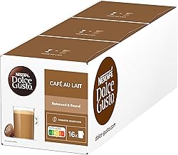 NESCAFÉ Dolce Gusto Café au Lait 48 coffee capsules (selected Robusta beans, light coffee with creamy milk froth, quick preparation, flavor-sealed capsules) 3 pack (3 x 16 capsules)