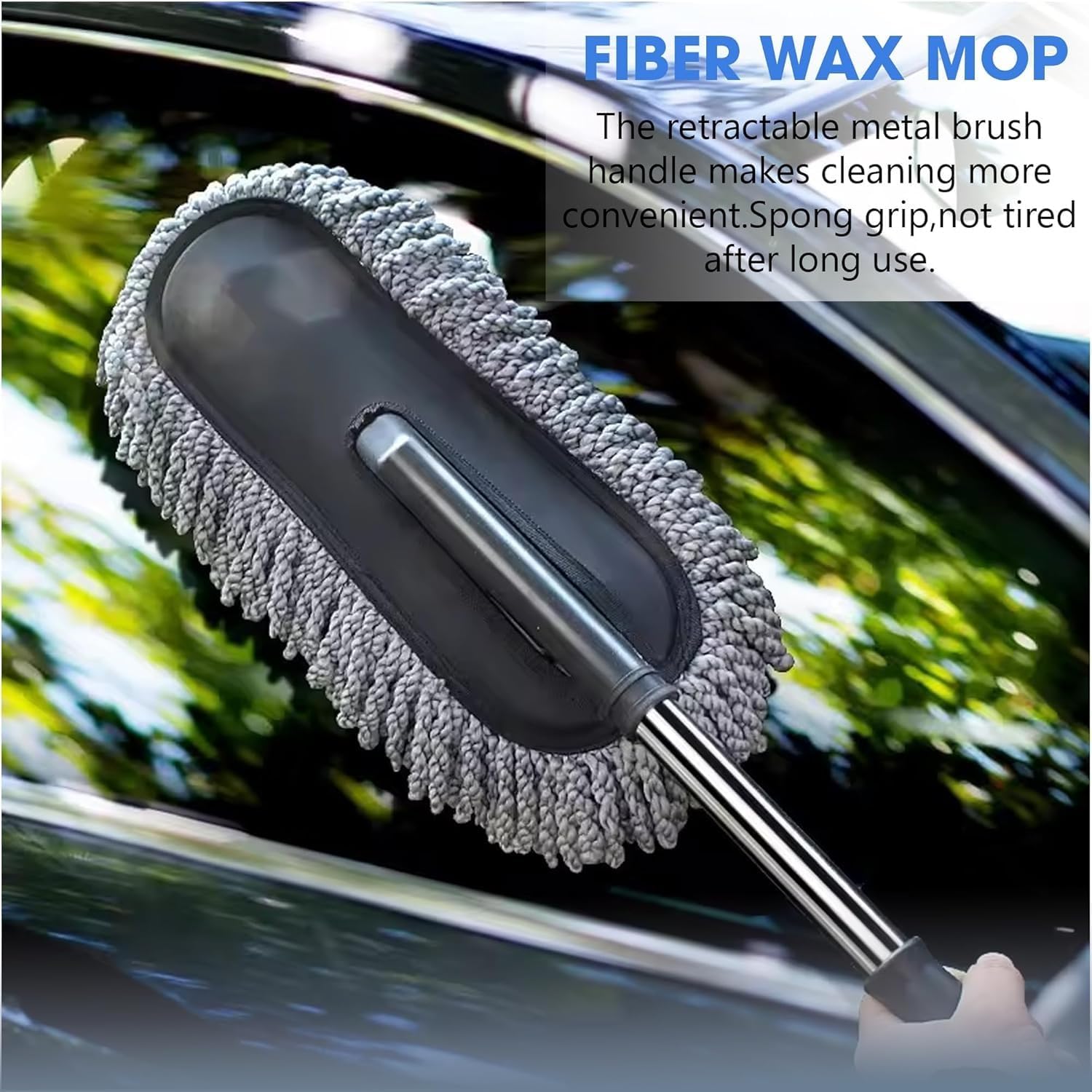 VYOOx Spolverino per auto, manico estensibile, in microfibra, antigraffio, per interni ed esterni, grigio (grande)
