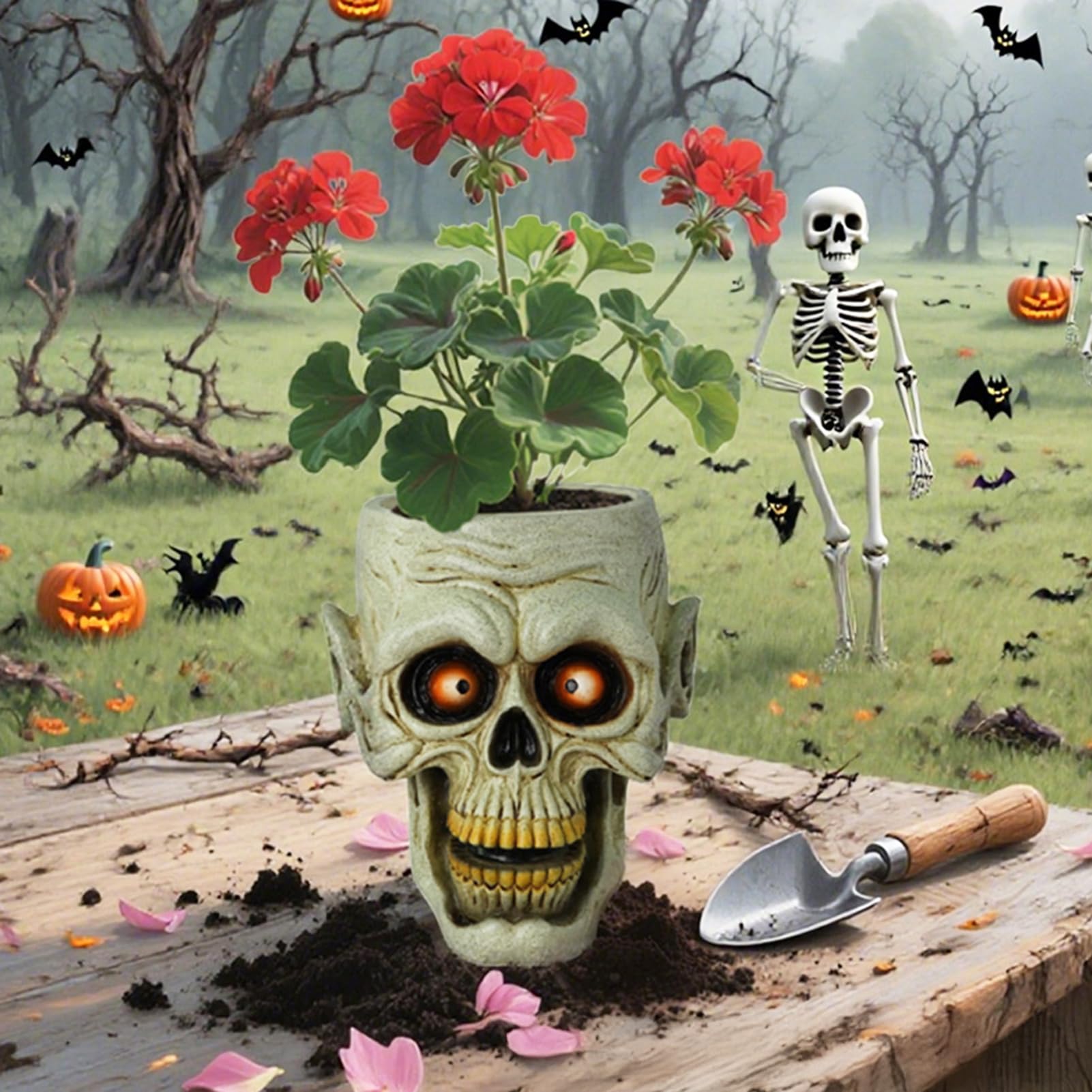 Czaszka doniczka z żywicy ludzka czaszka doniczka Halloween miska na cukierki gotycka doniczka na sukulenty dekoracja biurka do domu biura