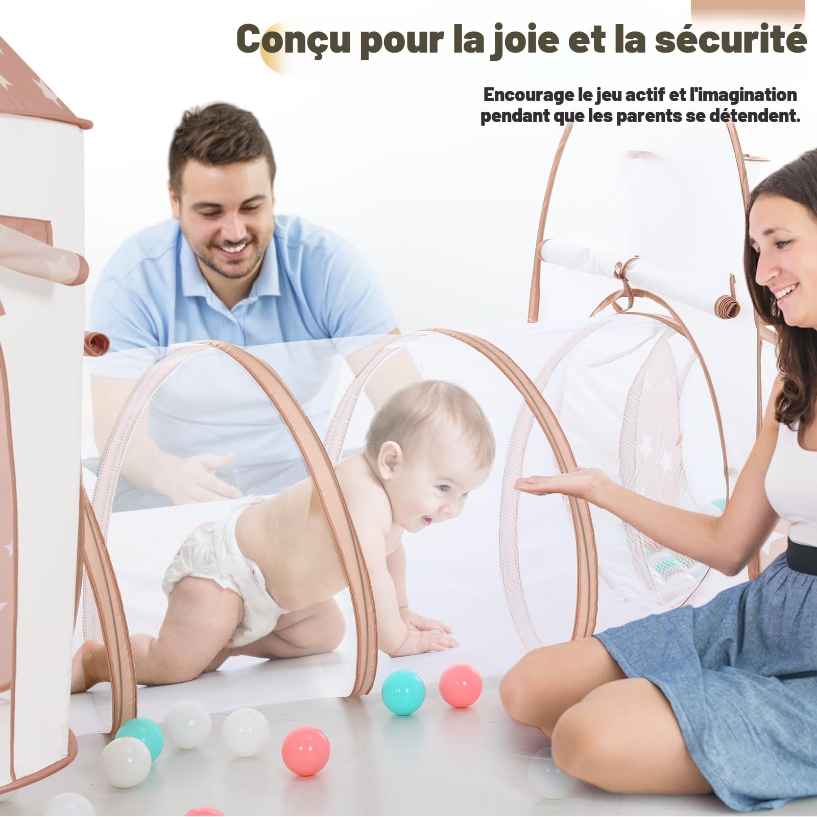 Tente De Jeu 3 En 1 Avec Tunnel Et Piscine à Balles - Tunnel Rampant Et Tente Pour Garcons Et Filles Interieur Exterieur
