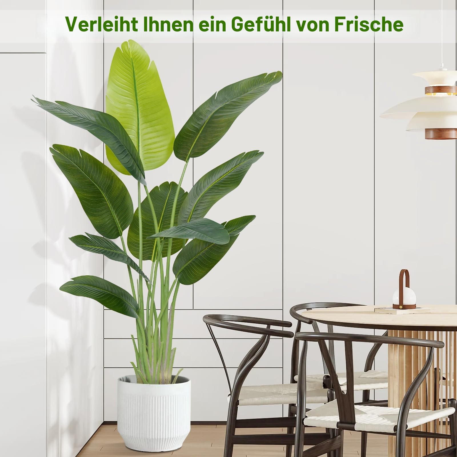 Künstliche Paradiesvogel Pflanze groß 150cm künstliche Tropische Palme mit 10 Blättern perfekte künstliche Pflanzen im Topf für drinnen und draußen Haus Büro Garten Moderne Dekoration（1 Pack）