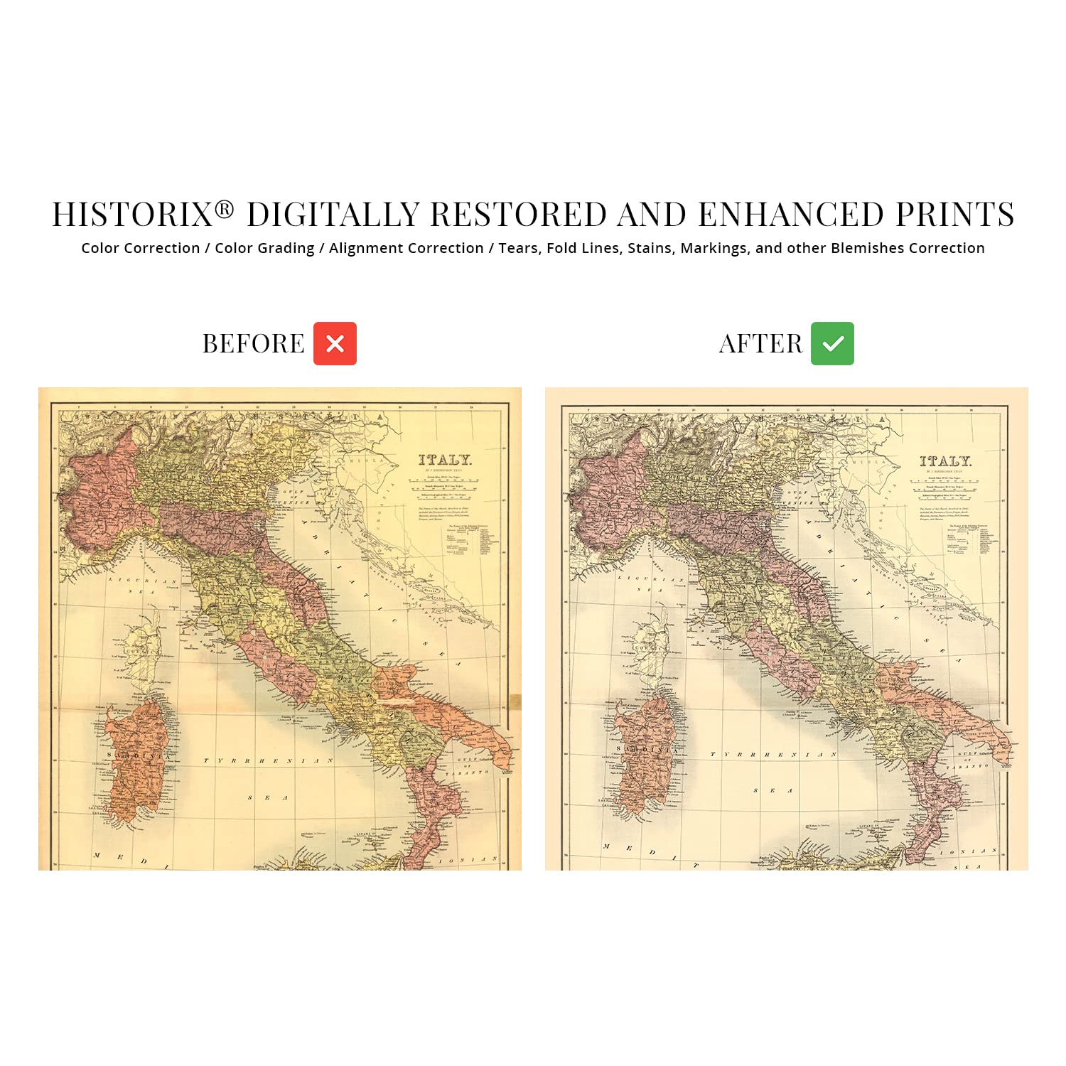 Amazon.co.jp: HISTORIX ヴィンテージ 1890 イタリア地図 - 18x24