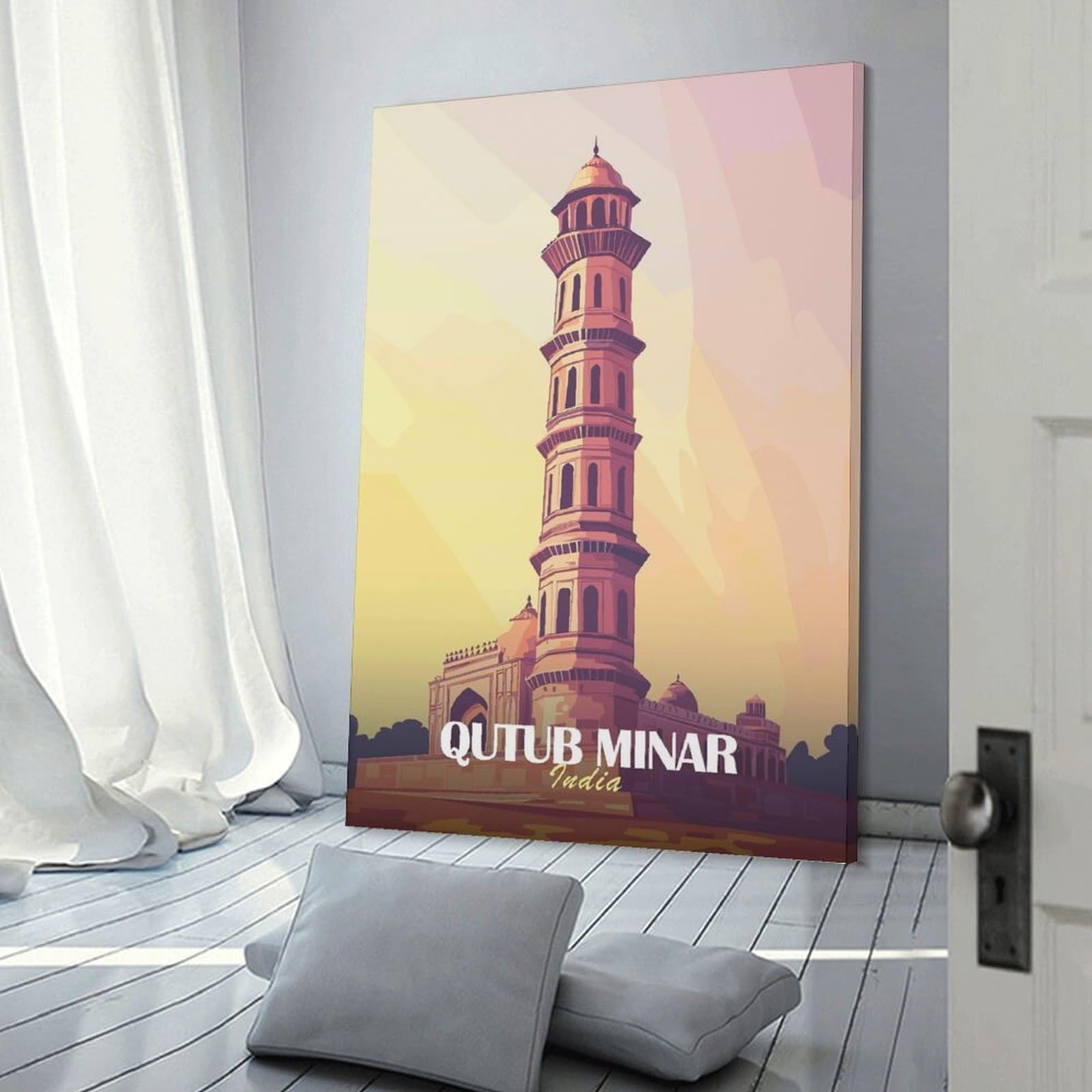 Junmoney Frame-Style-20 Canvas Wall Decor Qutub Minar, India, 24X36inch(60X90cm), For Lounge Decor, Bedroom Walls Or Flats, Eye Catching Artwork For Blank Walls