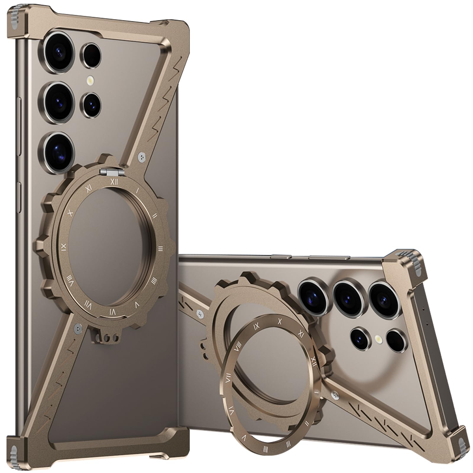 Z-Shape Metal Case for Samsung Galaxy S22 Ultra, Compatible with Magsafe Shockproof Frameless Case with 360° Rotating Stand, Lightweight