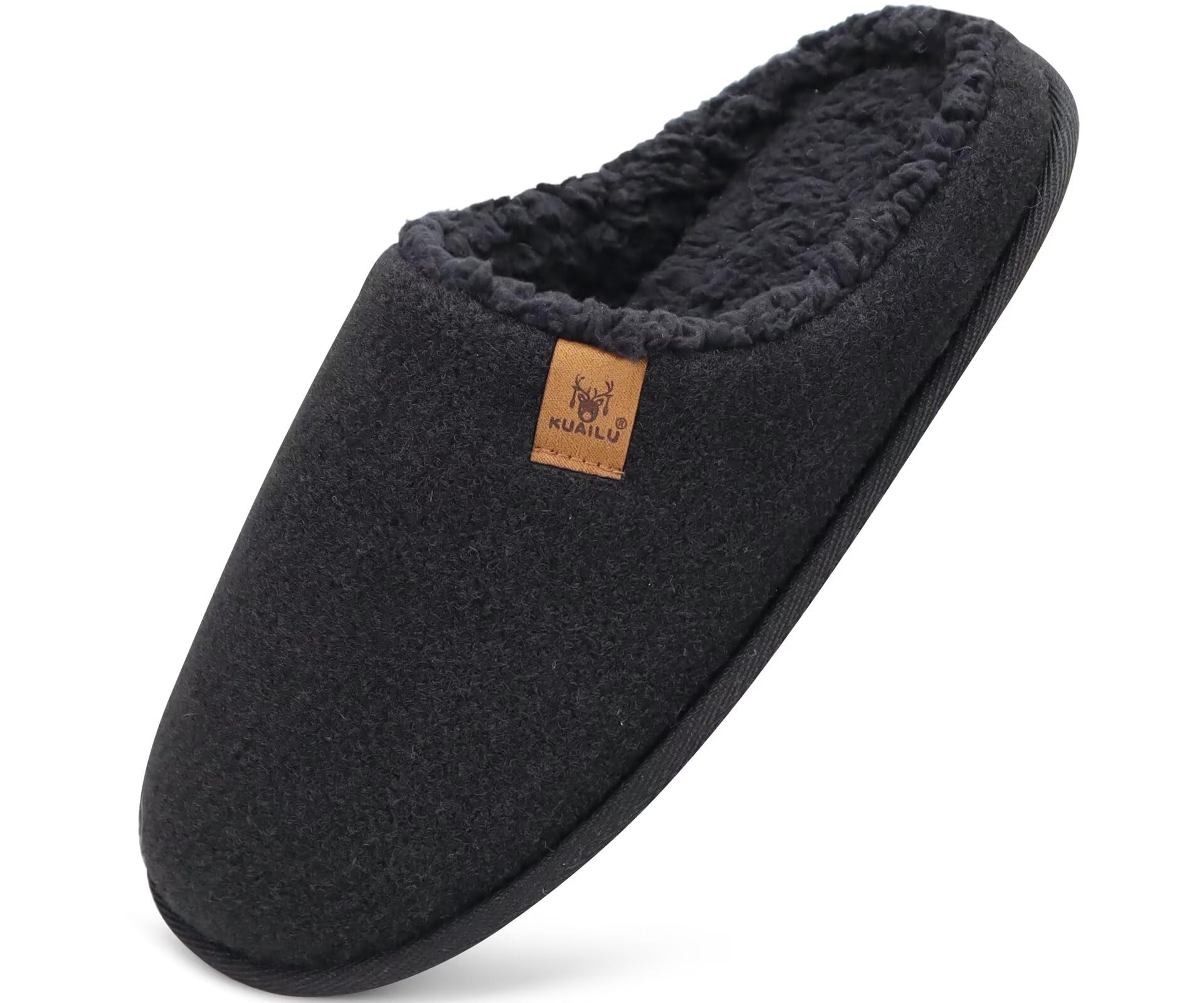 KuaiLu Mens House Memory Foam Slippers with Comfy Warm Plush Lining Felt Slip On Casual Pantuflas Mans Comfortable