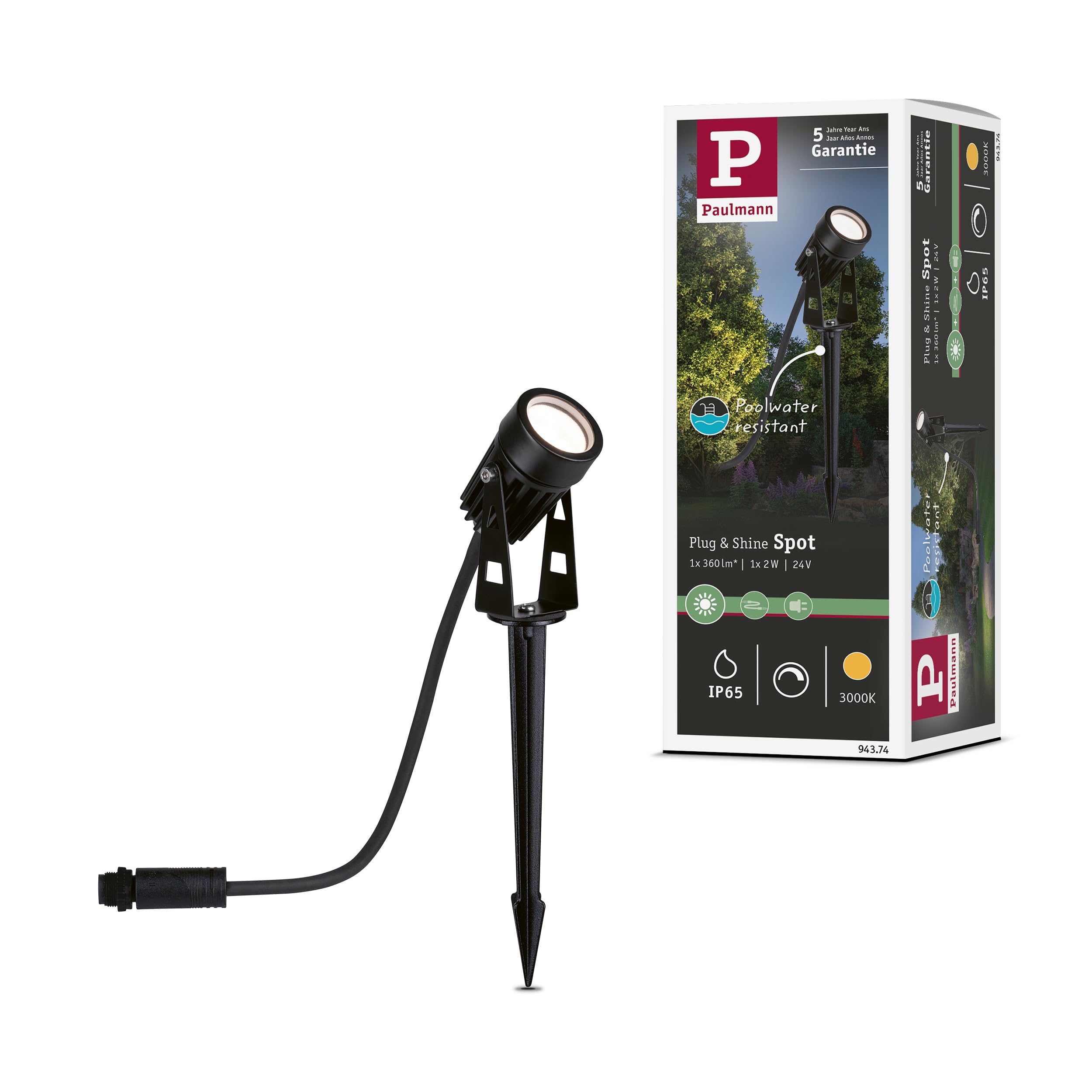 Paulmann 94374 Plug & Shine LED Gartenstrahler Warmweiß Einzelspot IP65 3000K 3,5W Schwarz