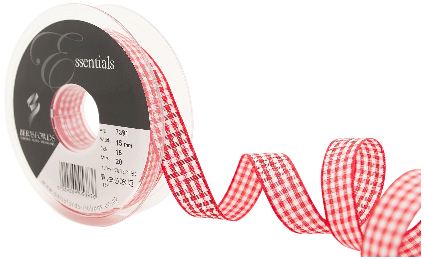 Berisfords 15 Red Gingham Ribbon (Value Roll)