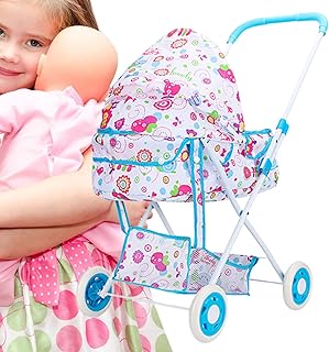 Cuna de Viaje para muñecas | Cochecito de bebé Rosa Jungla, Cuna de Viaje Rosa con Lunares, Cochecito muñecas con Ruedas, Ideal para niños y niñas.