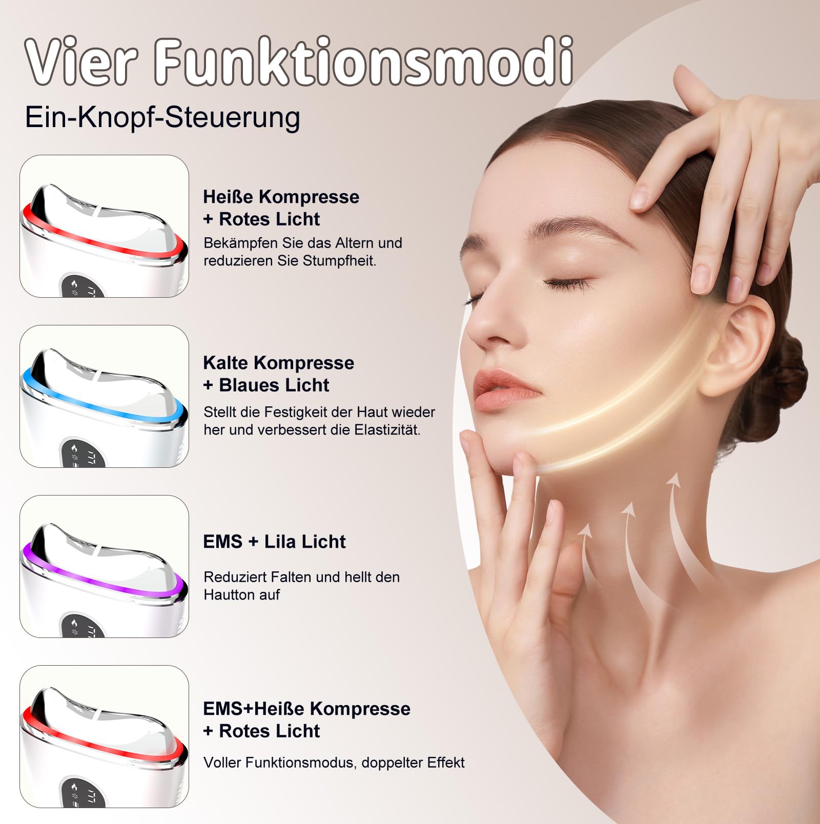 EMS Gua Sha Elektrisch, Aktualisierte Version - Lymphatische Gesichtsbürste Kalt Wärme mit 3 Vibration & LCD-Bildschirm, Rot, Blau, Violett, Für Gesicht Anti Falten Anti Aging - 3