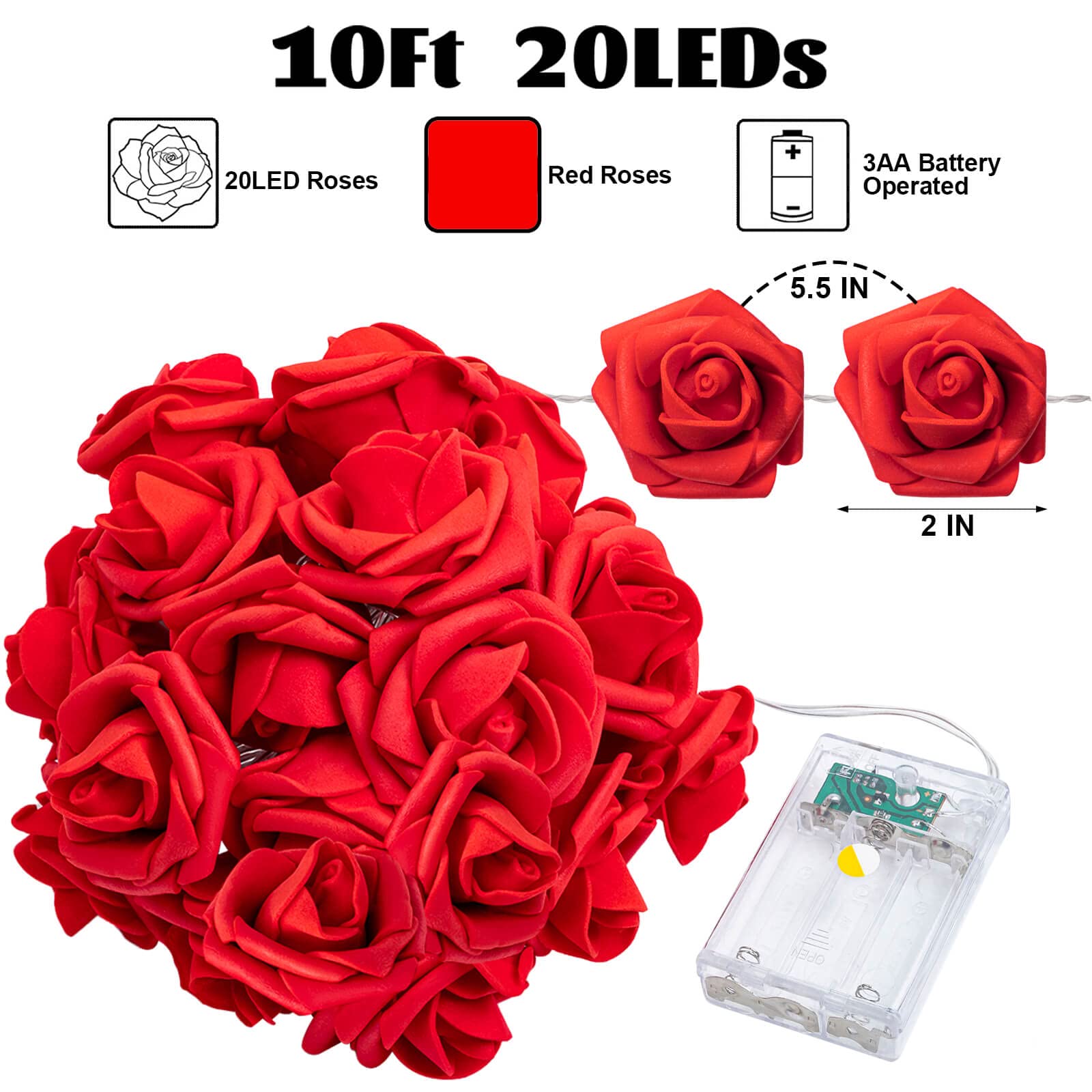 Amazon.com: ZHBDMGK Rose Flower String Lights, 20 LED, 10Ft