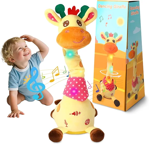 Dancing Giraffe Toy Stuffed Plush, Cute Interactive Talking Giraffe Gift for Girls Boys Kids, Musical Baby Toys Singing 10 Children's Song Repeats What You Say (Dancing Giraffe)