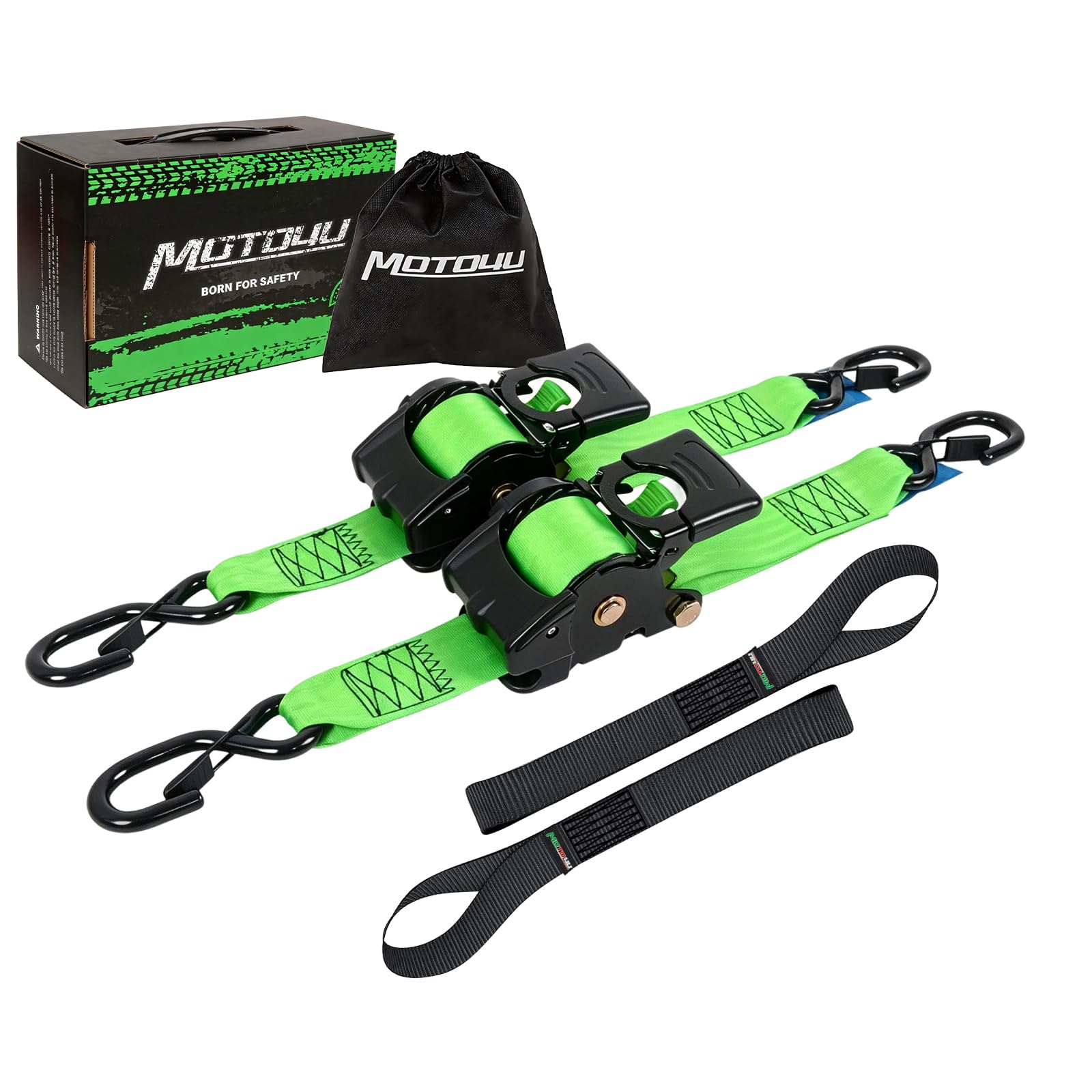 MOTO4U Retractable Ratchet Straps - Heavy Duty Tie-Downs -1